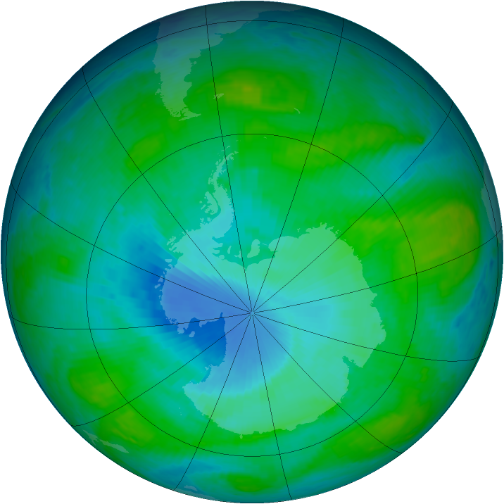 Antarctic ozone map for 20 January 2003